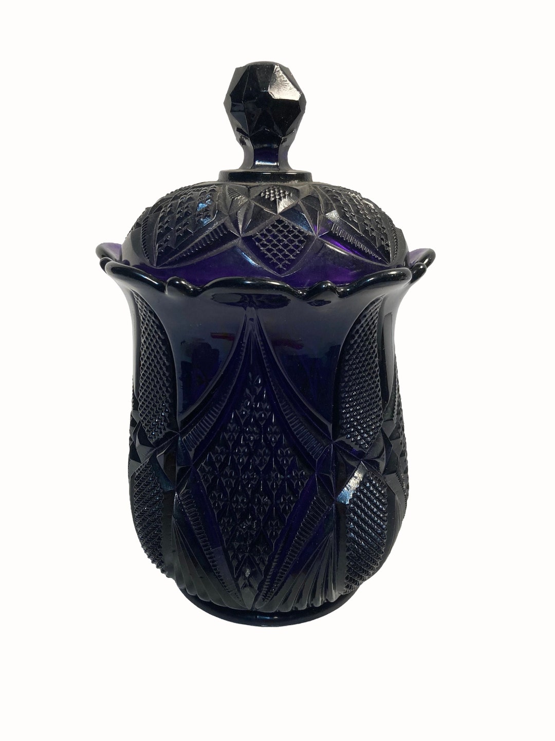 Dark Purple Glass Vase Jar Compote Bowl Embossed/debossed Amethyst