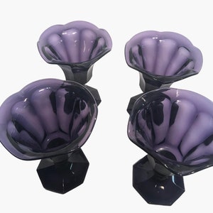 Purple Glass Amethyst Glass Fluted Edge Sundae Sherbet Sorbet or Dessert Service Amethyst Purple Set of 4: