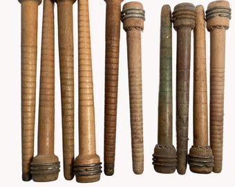 Wood Spools Wooden Quills 7 3/8" and 8 3/4" Reclaimed Primitive lot of 10