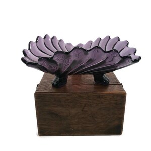 Fostoria Colony Antique Purple Glass  &quot;footed and tri-fold&quot; serving bowl Candy Dish or trinket tray Vintage Amethyst Purple  -