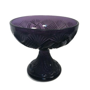Purple Glass Compote Candy Dish Pedestal Bowl Center piece  Purple Amethyst :