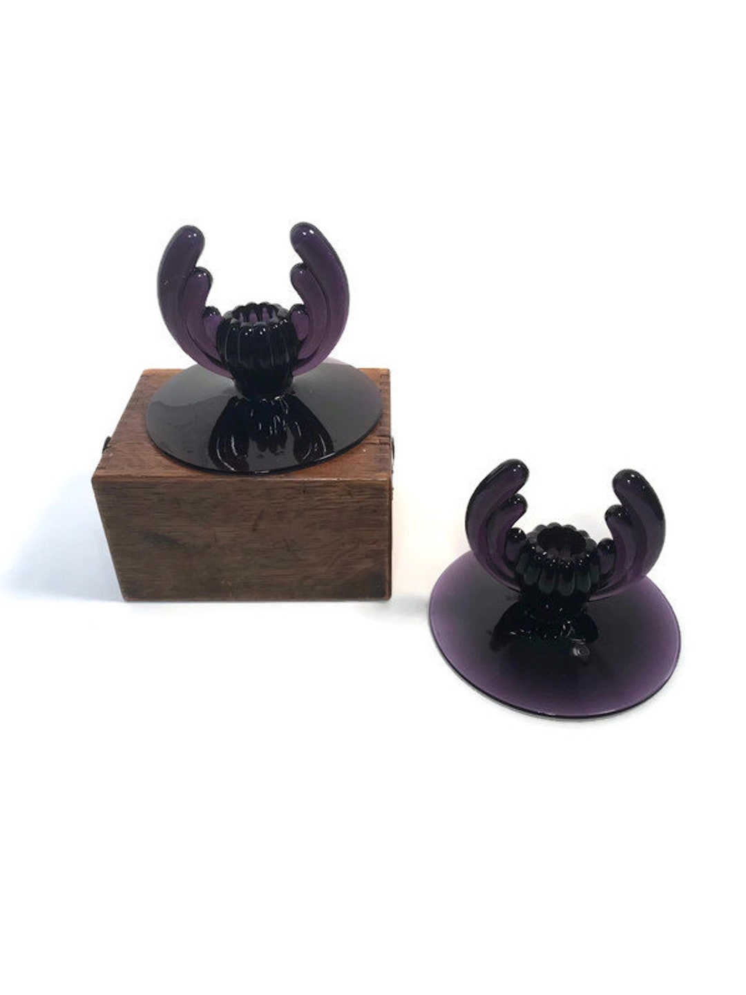 Vintage Purple Glass Candle Holders Pair Amethyst Purple Glass Etsy