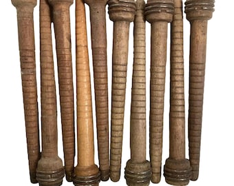 Vintage Wood Bobbins, 8" and 8.75": Reclaimed Industrial Textile Spools, Lot of 10