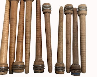 Wood Spools Wooden Quills 7 3/8" and 8 3/4" Reclaimed Primitive lot of 10