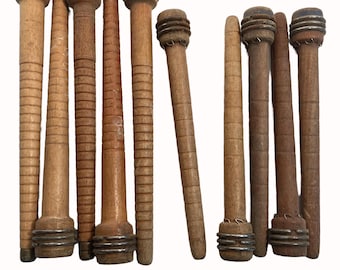 Wood Spools Wooden Quills 7 3/8" and 8 3/4" Reclaimed Primitive lot of 10