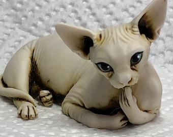 Artist Neil Eyre Eyredesigns Sphynx Cat Kitten Kitty Ivory like Sphinx Fully Hand made USA Sculpture Limited Edition Signed & numbered