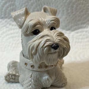 Neil Eyre Artist EyreDesigns White Schnauzer Fold Flop Ear Box Pot Collar dog K9 Trinket Ring Box Pot USA  handmade