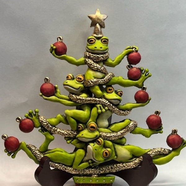 Neil Eyre Artist Eyre Designs Large Frog Toad Christmas Tree Frogs Ornament Baubles Garland Magnet Display Stand Wall Hanging USA MADE