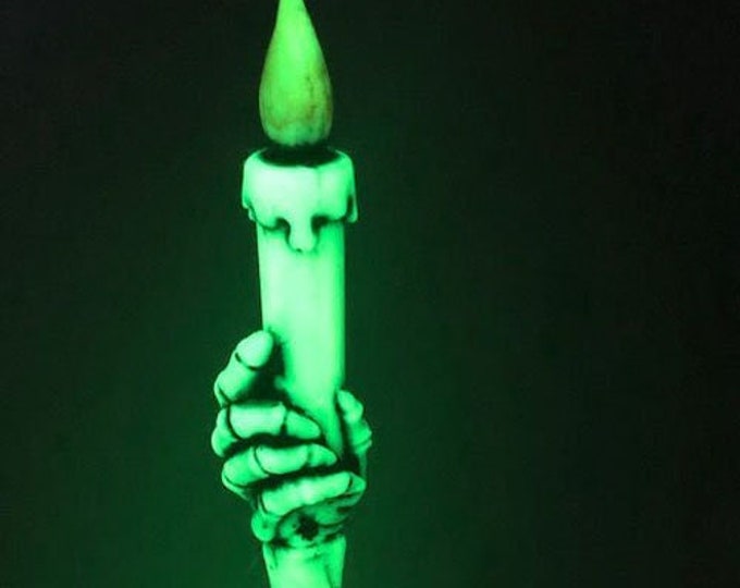 Neil Eyre Artist EyreDesigns Halloween Skeleton Skull Hand Creepy Candle Stick set 2 Glow in Dark HANDMADE usa