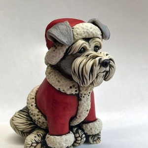 Neil Eyre Artist EyreDesigns Schnauzer Grey White Salt Pepper Christmas Santa Hat Flop Fold Ear Dog Pup Puppy canine MADEUSA signed numbered