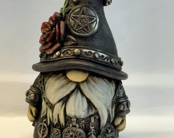 Artist Neil Eyre Eyredesigns Halloween Gnome Gonk Gothic Witch Wizard Crescent Moon Red Rose Charms Pewter accents made USA signed numbered