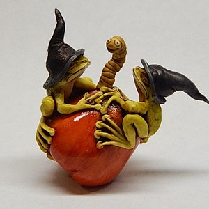 Neil Eyre Designs Frogs Witch Hat Halloween Red fall Candy Apple with Worm