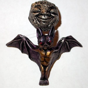 Artist Neil Eyre Eyredesigns Metallic hanging Purple Gold Flying vampire fruit bat ornament Sun Moon Handmade USA