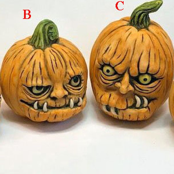 Neil Eyre Eyredesigns Halloween creepy ghoul spooky haunted Face Solid pumpkin pumpkins set of 4 Black Tree Display DYI Fully in MADE USA