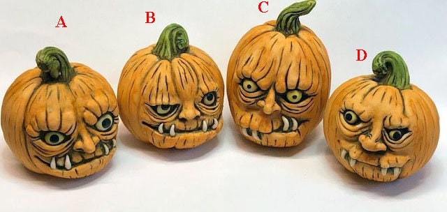 Neil Eyre Eyredesigns Halloween creepy ghoul spooky haunted Face Solid pumpkin pumpkins set of 4 Black Tree Display DYI Fully in MADE USA