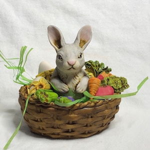 Neil Eyre Eyredesigns Easter Bunny Rabbit grey basket grass eggs organic color carrots garden vegetables hand made exclusive