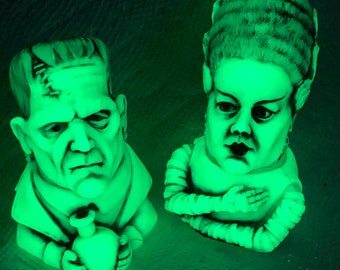 Artist Neil Eyre Eyredesigns Scarey Movie Horror Frankenstein & Bride Couple Glow in Dark Trinket ring Box Made USA