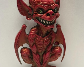 Neil Eyre Eyredesigns Halloween RED Devil Gargoyle Haunted Castle Monster Teeth Flying Bat Wings Magnet Handmade USA Signed Numbered