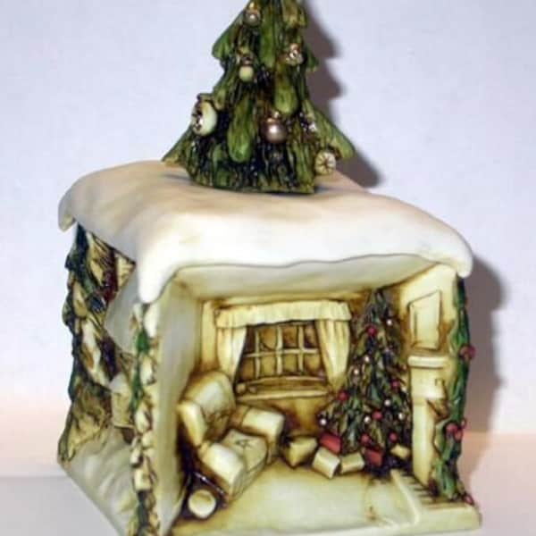 Neil Eyre Artiste Eyre Designs Scène de Noël arbre maison maison scène pittoresque bas-relief bibelots boîte à bagues cadeau USA signé & # 'd