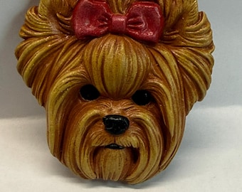 Neil Eyre Artist EyreDesigns Yorkie Yorkshire Terrier Red Hair Bow pup Puppy K9 canine Magnet HANDMADE USA signed & numbered