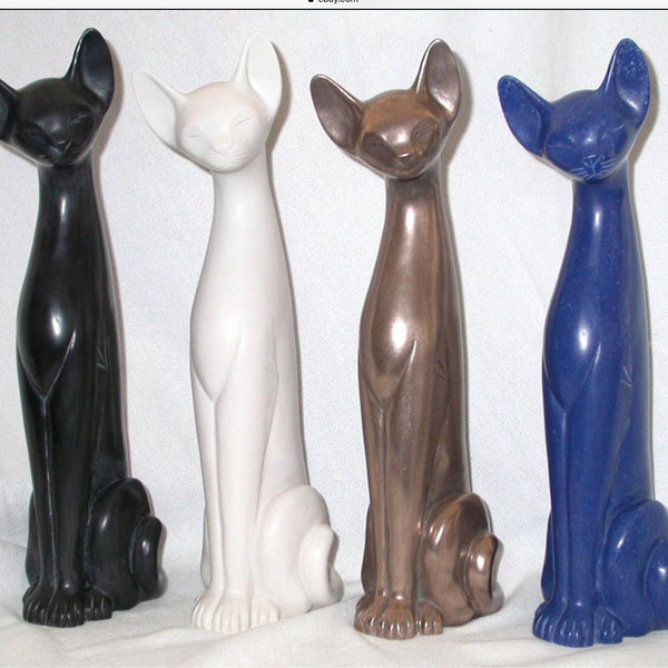 Artist Neil Eyre Eyredesigns elegant hand made USA large tall black Onyx White egyptian sphynx Cat kitty Feline Art Sculpture large statue