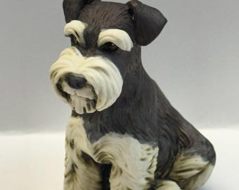 Neil Eyre EyreDesigns Schnauzer Dog Black White Salt Pepper Flop Fold Ear Ears Pup Puppy Canine HANDMADE USA signed #'d Ornament Figurine