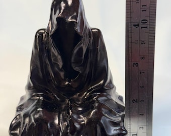 Neil Eyre Eyredesigns Halloween Haunted Death Black Cloak Reaper Shelf Mantle Book Shelf Seated Handmade USA Signed and Numbered