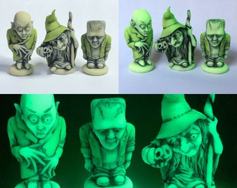 Neil Eyre Eyredesigns Halloween Count Dracula Nosferatu NOS4A2 Frankenstein Witch Pumpkin Glow in Dark Ghouls Single or Set of 3