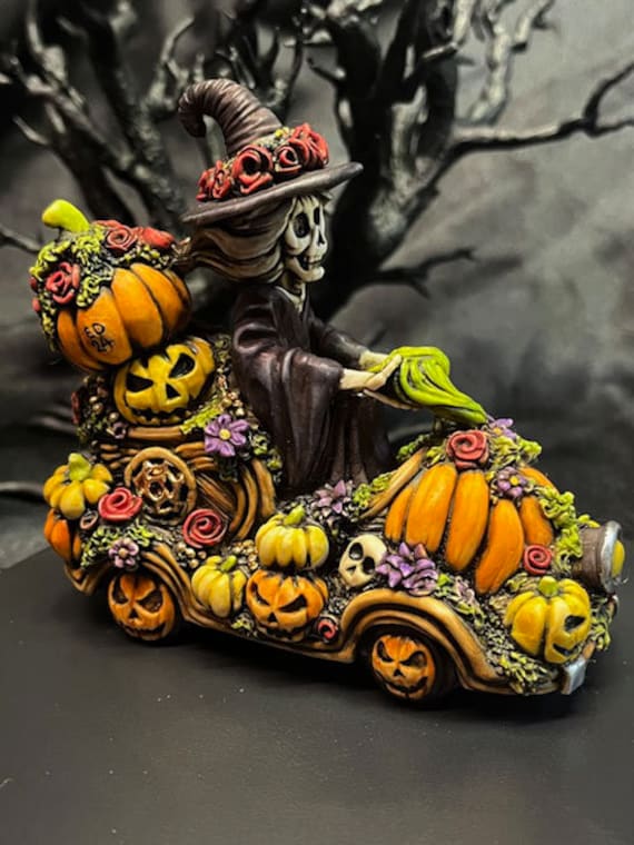 Neil Eyre Haunted Halloween Wicked Witch Hat Skeleton Orange