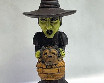 Neil Eyre Designs 2024 Halloween Horror Wicked Witch Green Face Puppy Dog Wicker Basket Hand Made USA Limited
