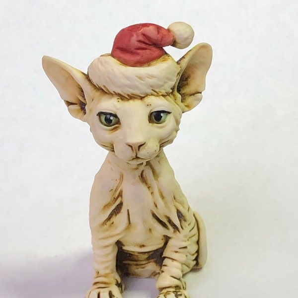 Artist Neil Eyre Eyredesigns Sphynx Cat Kitten Kitty Santa Hat Claus Christmas Hand made USA Sculpture Limited Edition Signed & numbered