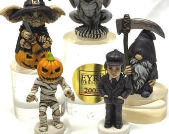 Neil Eyre Eyredesigns Halloween Horror Damien Gargoyle Gizmo Witch Hat Mummy Gnome Gonk Grim Reaper Pumpkin Head