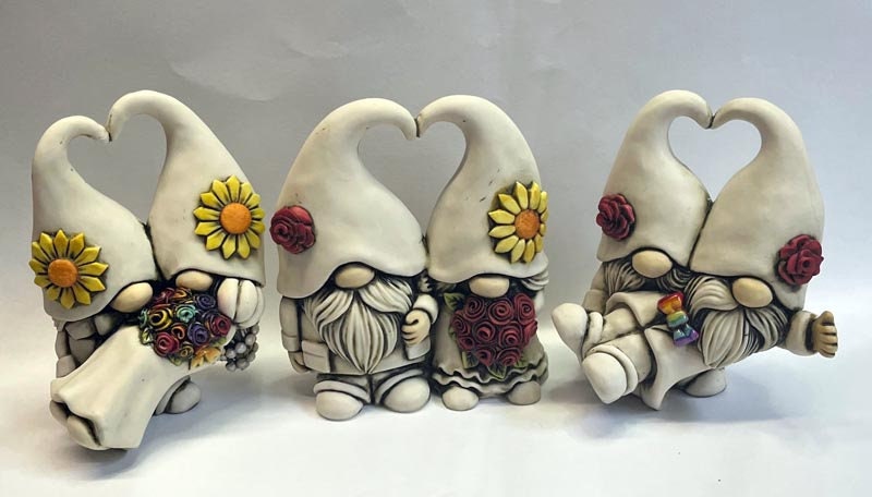 By Neil Eyre Eyredesigns Sunflower Red Rose Rainbow Bow Tie Flower Wedding Groom Bride Top Hat Tails Gnome Cake topper LBGTQ made USA