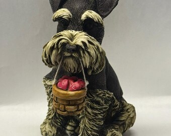 Neil Eyre Artist EyreDesigns Valentine Schnauzer Salt Pepper Love Basket Dog Flop Fold Ear Puppy Canine HANDMADE USA signed numbered