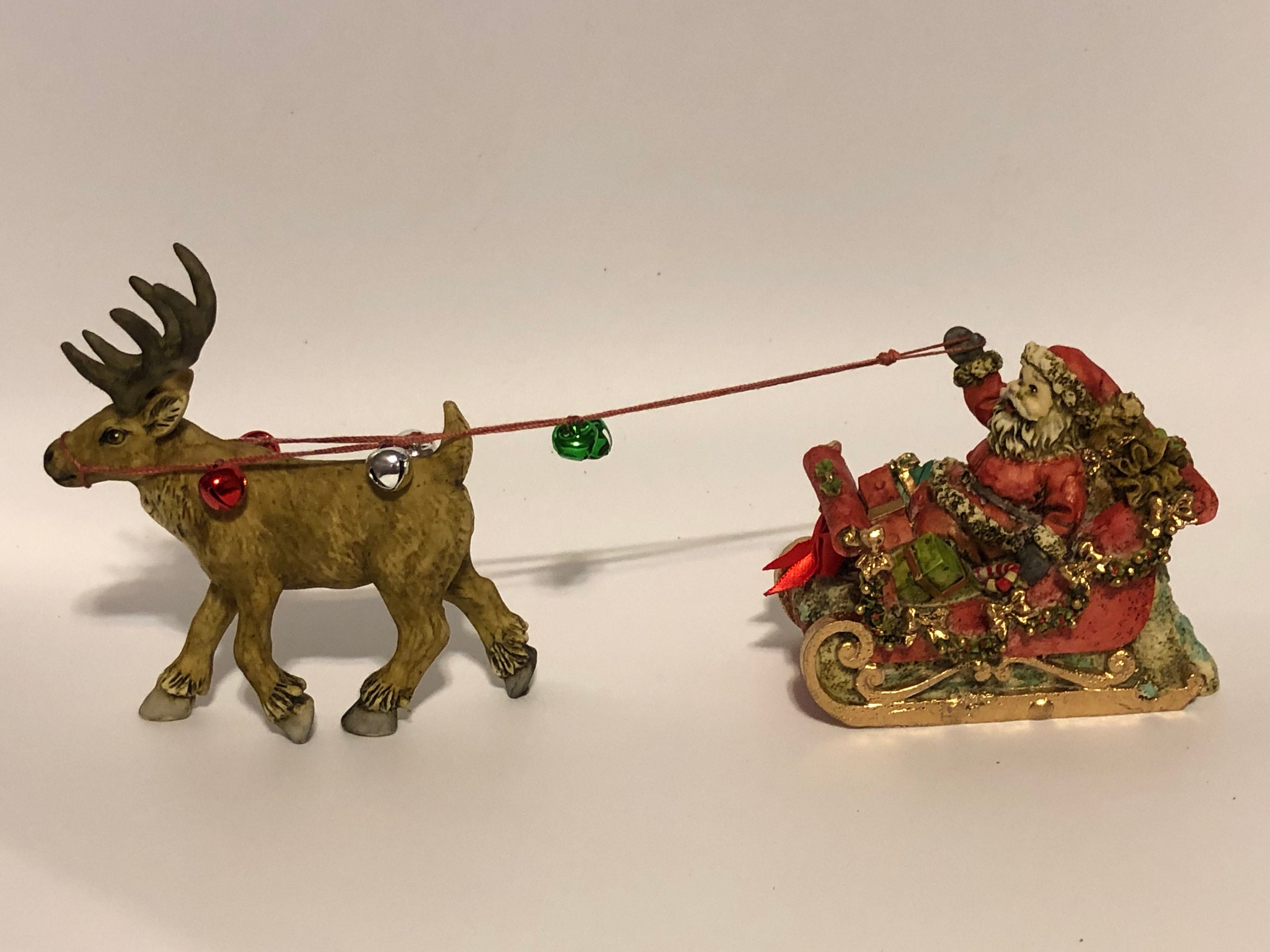 Neil Eyre Designs Christmas Santa Sled Presents Reindeer On Dasher Jingle bells 