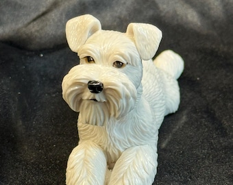Neil Eyre EyreDesigns White Schnauzer Dog Flop Fold Ear Ears Frog Leg Pose Pup Puppy Canine HANDMADE USA signed numbered Figurine Statue
