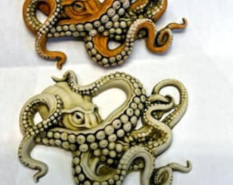 Neil Eyre Eyredesigns LARGE sea life ocean water Ghost Ivory White Orange octopus squid STRONG Magnet signed and numbered hand made USA