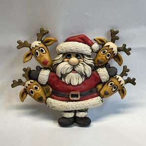 Artist Neil Eyre Eyredesigns Christmas Santa Moose Reindeer Deer Red Nose Antlers Magnet Tree Ornament Magnet  handmade USA