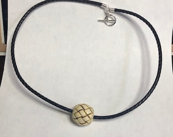 Neil Eyre Inspired Naked Afraid XL LARGE Ivory Barrel braid carved bead tank tribal necklace bolo leather cord Toggle T Bar clasp  made USA