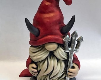 Artist Neil Eyre Eyredesigns Halloween Devil Horns Tail costume Mirror finish Pitch Fork Traveling Gnome Troll Handmade USA