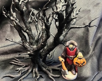 Neil Eyre Halloween Embrujado Jinete sin cabeza Cabeza de calabaza Hacha medieval Cabeza de calabaza Bosque embrujado cementerio Árbol Sleepy Hollow EE. UU. Hecho a mano