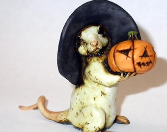 Neil Eyre Eyredesigns Halloween Witch Hat White / Ivory color Church Mouse Mice Pumpkin Patch Hand made USA
