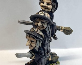 Neil Eyre Designs 2024 Halloween Witch Hat wicked kitchen 3 Old Cute Granny Witches Hat Broomstick Broom Gold Leaf Accents USA made