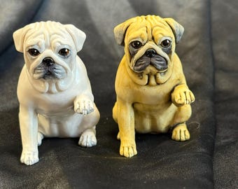 Neil Eyre Artist EyreDesigns Pug Fawn Black or White Sitting Dog Pup Puppy K9 canine HANDMADE USA signed & numbered