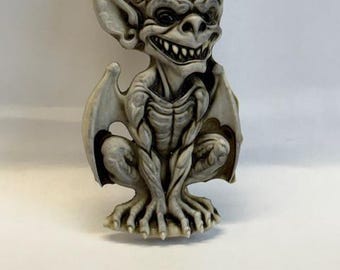 Neil Eyre Eyredesigns Halloween Gargoyle Grey Devil Haunted Castle Monster Teeth Flying Bat Wings Magnet Handmade USA Signed and Numbered