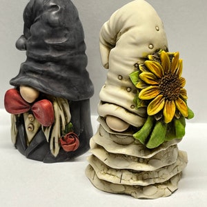 Artist Neil Eyre Eyredesigns Spring Sunflower Red Rose Flower Wedding Bride Groom Top Hat Tails Cake topper favor Gnome Troll Hand made USA
