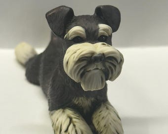 Neil Eyre EyreDesigns Schnauzer Black White Dog Flop Fold Ear Ears Frog Leg Pose Pup Puppy Canine MADE USA signed #d Salt & Pepper Figurine