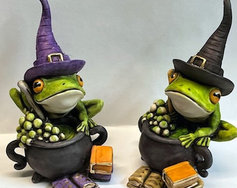 Artist Neil Eyre Eyredesigns Halloween Witch Hat Frog Black Purple Spell Book Books Bubbling Bubble Cauldron Gold Leaf ~ ALWAYS Handmade USA
