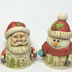 Artist Neil Eyre Eyredesigns Christmas Santa Snowman Tree Reindeer House scene trinket ring coin jewelry box pot Present  Candy Cane