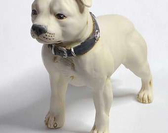Neil Eyre Artist EyreDesigns Staffordshire Bull Terrier SBT Knot show collar K9 Canine Dog White figurine USA MADE signed & numbered